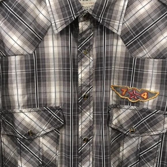 Big Star Western Gray Plaid Pearl Snap Button Down Shirt - Picture 2 of 9